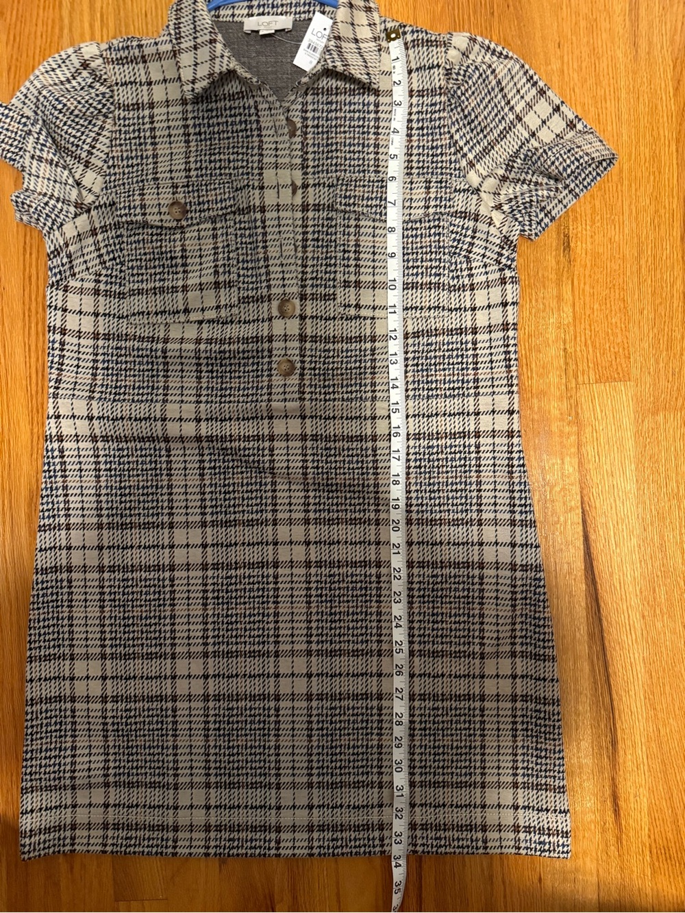 NWT LOFT Outlet Plaid Shift Dress Houndstooth Pocket Mini | Size 8 - Picture 4 of 5